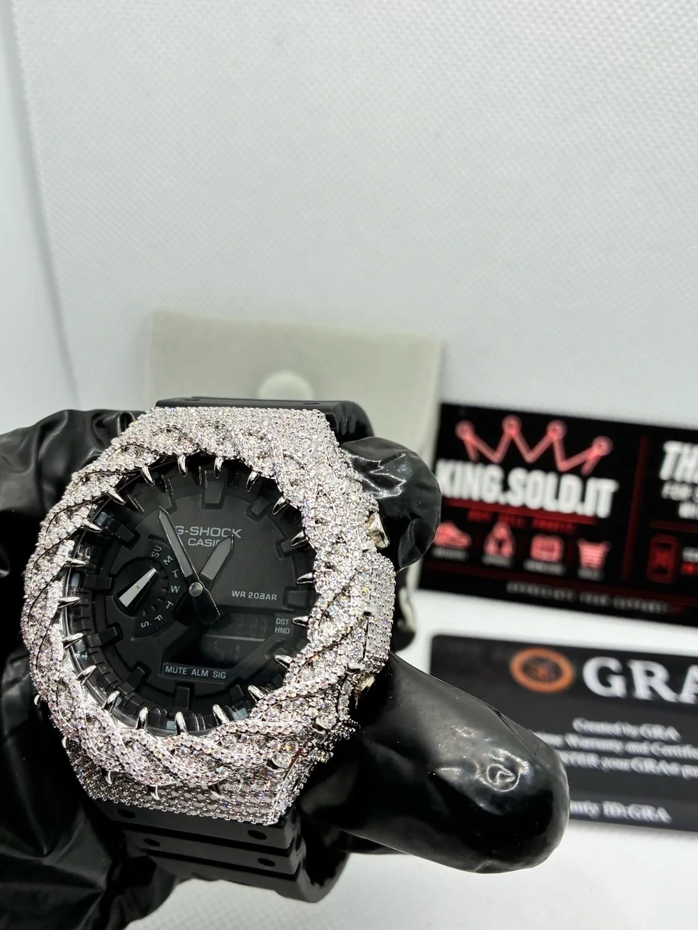 G-Shock Black Digital-Analog Watch with Silver Iced Out Bezel